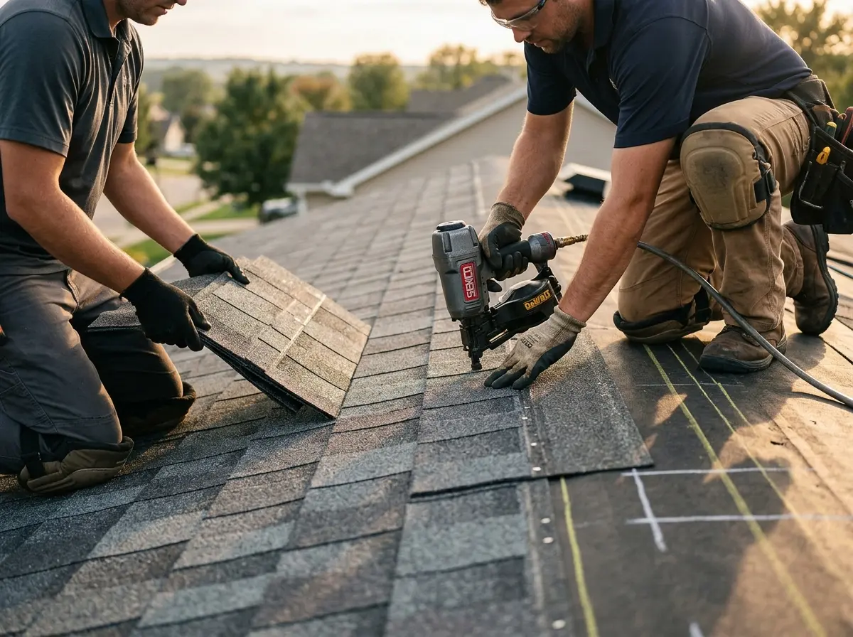 Professional roofer working on a residential roof in Brunswick